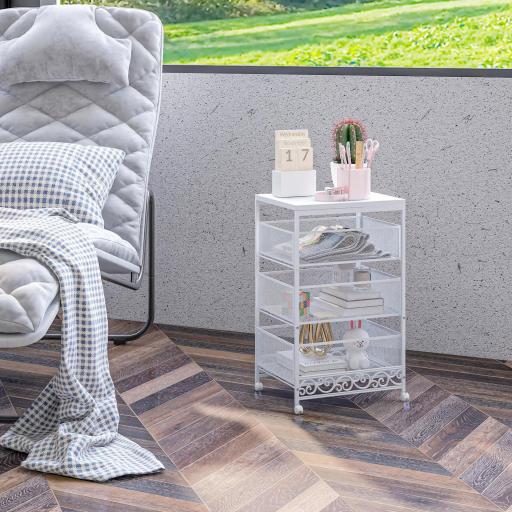 Carrito de Almacenamiento con Ruedas de 3 Niveles con 3 Cesta de Almacenamiento para Salón Comedor 34x29,5x57,5cm Blanco [5]