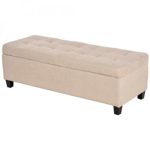 Banco de Almacenamiento Puff de Almacenaje Taburete Tapizado en Lino con Tapa Abatible para Entrada 125x49x41,5 cm Beige [10]