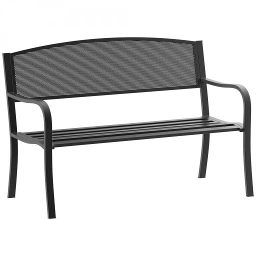 Banco Exterior de Jardín de 2 Plazas Banco para Terraza con Respaldo de Malla de Acero Carga 240 kg 127x60x87 cm Negro [8]