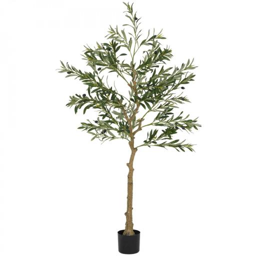 Planta Artificial Decorativa de 150 cm Árbol de Olivo con 720 Hojas y 32 Aceitunas en Maceta para Interior Verde [9]