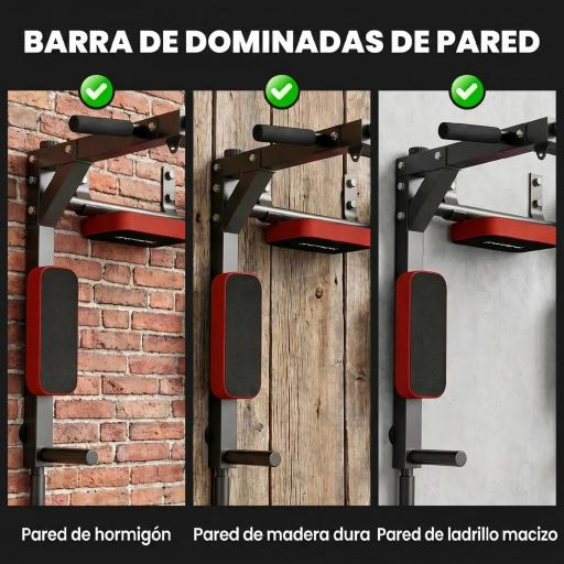 Barra de Dominadas de Pared 2 en 1 Estación Multifuncional para Gimnasio en Casa Carga 200 kg Rojo [4]