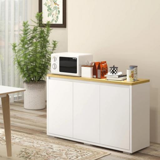 Aparador de Salón Mueble Auxiliar de Cocina con 3 Puertas y Estantes Ajustables para Comedor Entrada 120x37x75 cm Blanco [0]