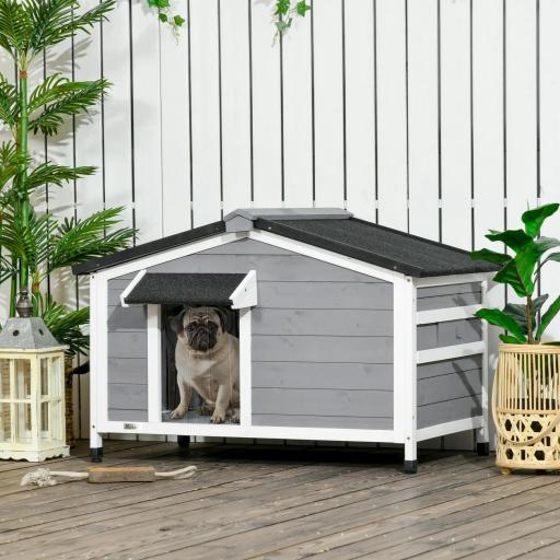 Caseta de Madera para Perros Casita para Mascotas con Techo Asfáltico y Base Extraíble 97x72x65 cm Gris