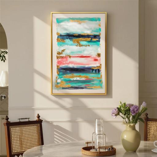 Cuadro en Lienzo Abstracto a Mano 120x80 cm Cuadro para Decoración de Salón Moderno con Marco de Madera Multicolor [5]