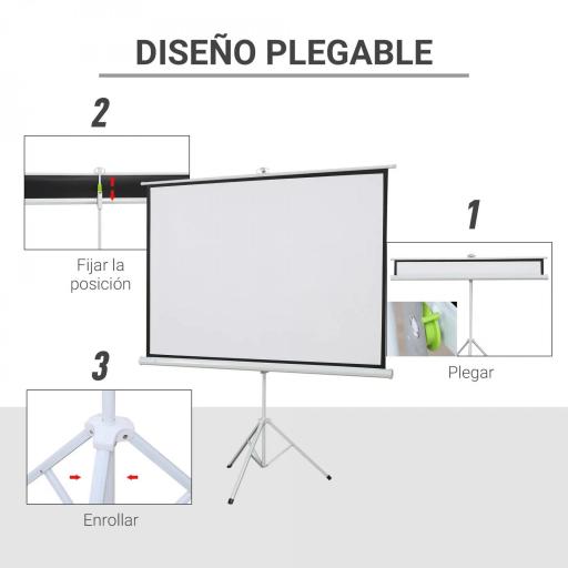 Pantalla de Proyector Manual con Soporte 84 Pulgadas Pantalla de Proyección Portátil Formato 4:3 para Interior y Exterior Cine en Casa Patio 171x131 cm Blanco [4]