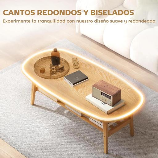 Mesa de Centro Moderna Mesa Baja con Estante Abierto y Patas de Madera para Salón Carga 100 kg 120x60x42cm Natural [3]