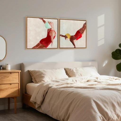 Cuadros en Lienzo Figuras Dinámicas a Mano 40x40 cm 2 Piezas Cuadros de Arte de Pared Enmarcados Rojo [5]