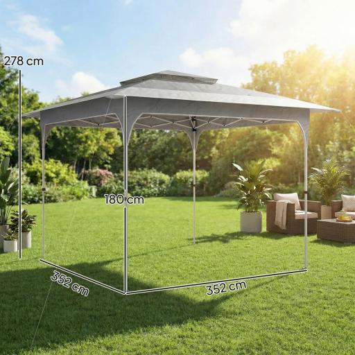 Carpa Plegable 3,5x3,5 m Pop-up con Altura Ajustable 3 Niveles Doble Techo Cierre Central y Bolsa UPF50+ Gris [1]