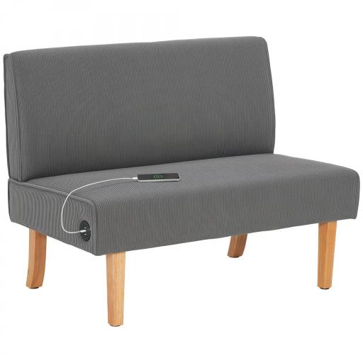 Sofá de 2 Plazas Tapizado en Pana con 2 Puertos USB 1 Puerto Tipo-C y Patas de Madera Carga 220 kg 110x60x85 cm Gris [9]
