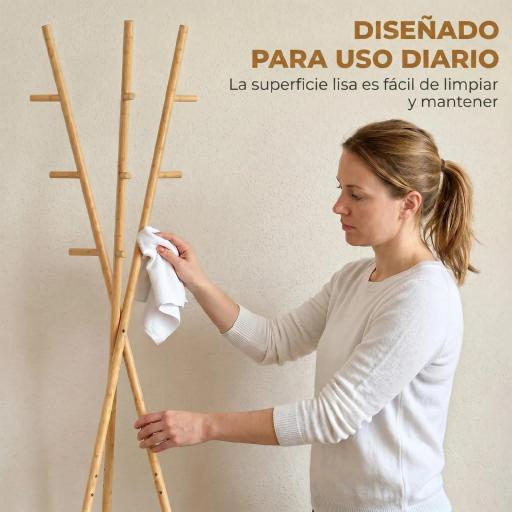 Perchero de Pie de Bambú Perchero para Ropa con 2 Estantes y 9 Ganchos Diseño Elegante 58,5x58,5x176 cm Natural [5]