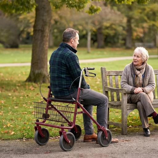 Andador para Ancianos Plegable con Asiento 4 Ruedas Altura Ajustable Frenos de Maneta Cesta Bandeja Porta Bastón Rojo [7]