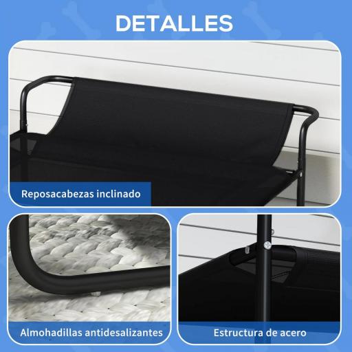 Cama Elevada para Perros Refrescante y Transpirable 91x69x29 cm Malla de Textilene Reposacabezas Inclinado Negro [4]