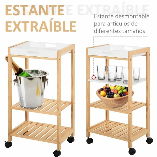 Carrito de Cocina de 4 Niveles Carrito Verdulero Carro Multiusos con 2 Bandejas Extraíblse y Estante 40x30x76 cm Blanco [2]