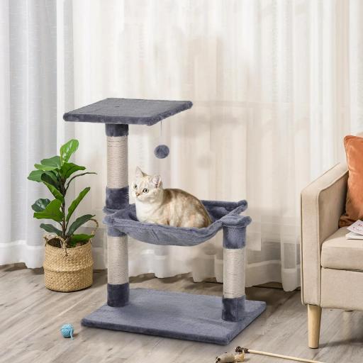 Árbol Rascador para Gatos Torre para Gatos 50x36x70 cm Centro de Actividad con Hamaca Plataforma Postes de Sisal Gris