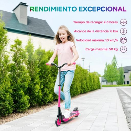 Patinete Eléctrico Plegable de +6 Años Motor 120 W Autonomía 6 KM MAX 10 KM/H Ruedas de 5" - 5,5" Altura Ajustable Rosa [7]