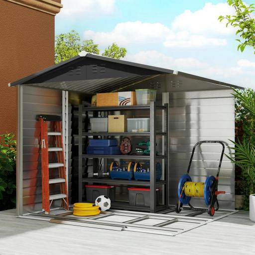 Cobertizo de Jardín Exterior 4,4 m² 240x206x198 cm con Base Puerta Corredera y Cerradura Armario para Jardín Teca [3]