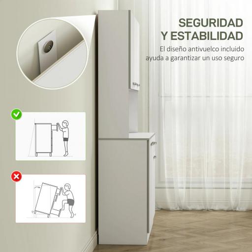 Alacena de Cocina Aparador de Comedor con 1 Cajón 6 Puertas y Estantes Ajustable Estilo Moderno 101x39x180 cm Blanco [3]