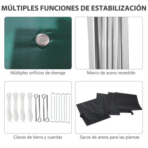 Carpa Plegable Pop-up 3x3 m con 2 Paredes Laterales Anti-UV Altura Ajustable Sacos de Arena y Bolsa de Transporte Verde [3]