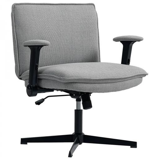 Silla de Oficina Piernas Cruzadas con Reposabrazos Abatible Asiento Ancho sin Ruedas Altura Ajustable Giratoria Gris [7]