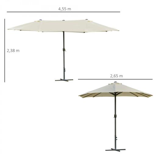 Sombrilla Doble para Jardín 455x265x238 cm Parasol Grande con Manivela Manual Resistente al Agua Protección Solar Crema [1]