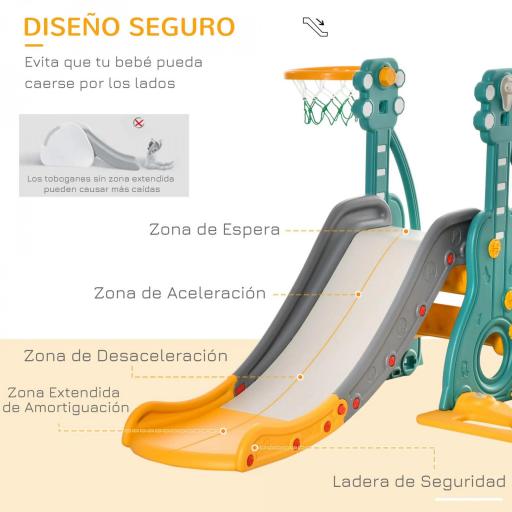 Tobogán Infantil con Columpio y Canasta de Baloncesto 3 en 1 para 18-36 Meses con Asiento Ajustable Parque Infantil para Interior y Exterior 152x149x107 cm Multicolor [3]