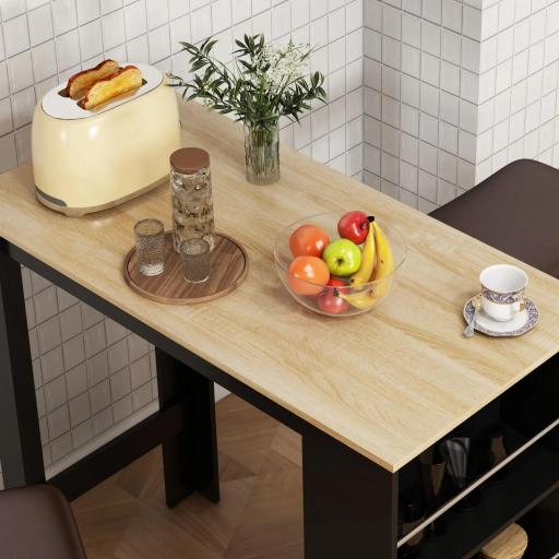 Mesa Alta de Bar Mesa de Cocina con 3 Estantes Marco de Madera Estilo Moderno 112x57x106 cm Negro y Natural [8]