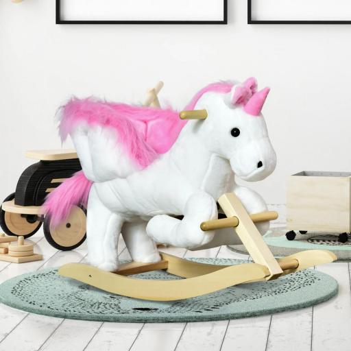 Juguete mecedor unicornio con función de sonido, base de madera y asas, caballito mecedor de peluche, para niños de 1,5 a 3 años