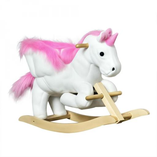 Juguete mecedor unicornio con función de sonido, base de madera y asas, caballito mecedor de peluche, para niños de 1,5 a 3 años [5]