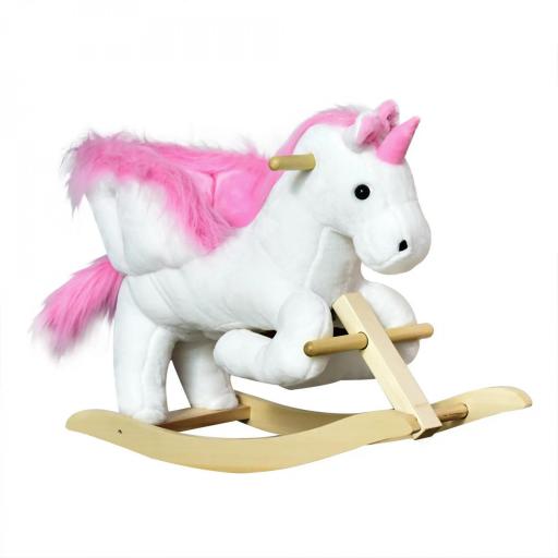 Juguete mecedor unicornio con función de sonido, base de madera y asas, caballito mecedor de peluche, para niños de 1,5 a 3 años [4]
