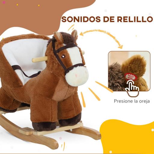 Caballo Balancín para Niños de 18-36 Mesas con Sonido Asas Cinturón de Seguridad Carga 25 kg 68x33x45 cm Marrón [5]