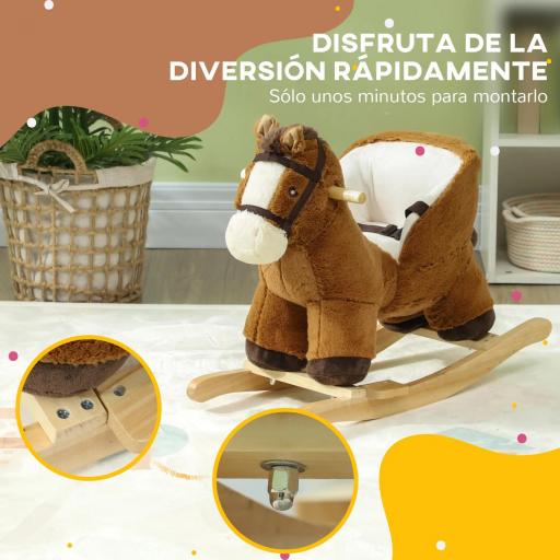 Caballo Balancín para Niños de 18-36 Mesas con Sonido Asas Cinturón de Seguridad Carga 25 kg 68x33x45 cm Marrón [8]