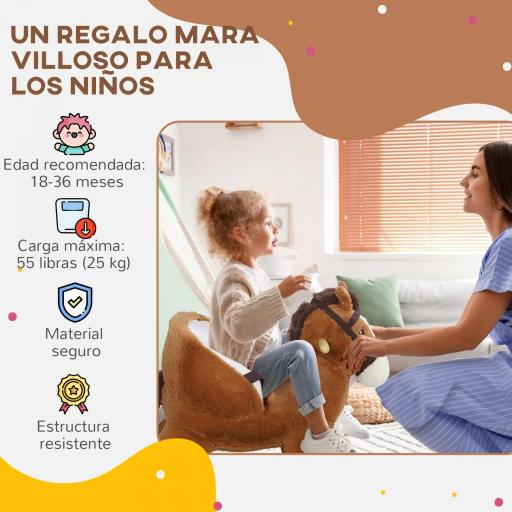 Caballo Balancín para Niños de 18-36 Mesas con Sonido Asas Cinturón de Seguridad Carga 25 kg 68x33x45 cm Marrón [3]
