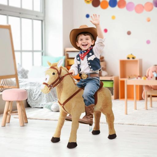 Caballo de Juguete para Niños de +2 Años con Sonidos y Estructura de Metal Carga 60kg 85x28x60 cm Beige