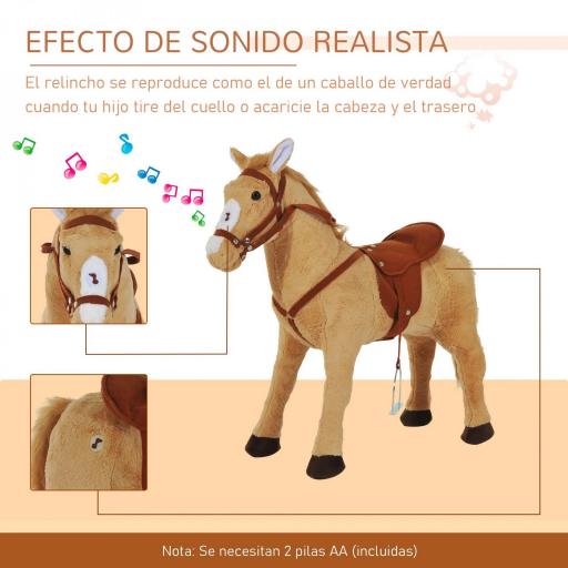 Caballo de Juguete para Niños de +2 Años con Sonidos y Estructura de Metal Carga 60kg 85x28x60 cm Beige [2]