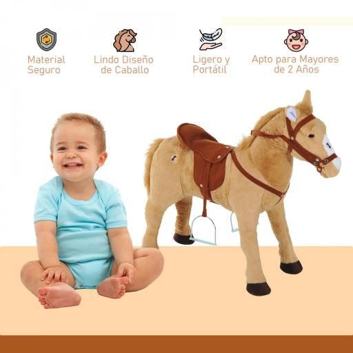 Caballo de Juguete para Niños de +2 Años con Sonidos y Estructura de Metal Carga 60kg 85x28x60 cm Beige [8]