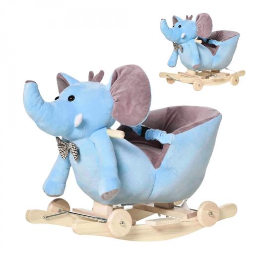 Caballito Balancín con Ruedas Forma de Elefante Caballo Balancín para Bebés de +18 Meses con Músicas 60x35x45 cm Azul [8]