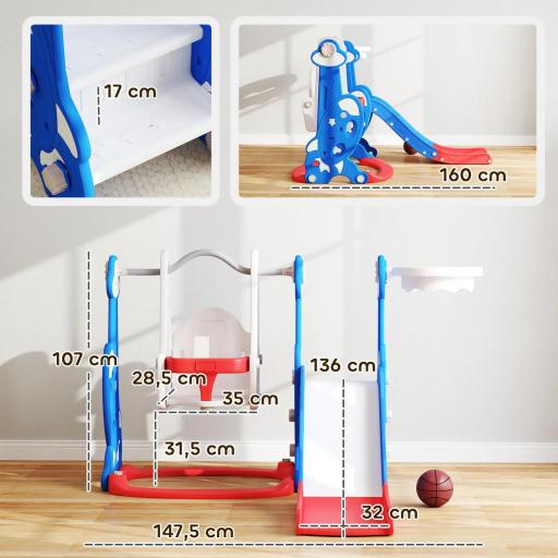  4 en 1 Parque Infantil Interior para +18 Meses Conjunto con Trepador y Canasta con Temática de Cohete Multicolor [1]