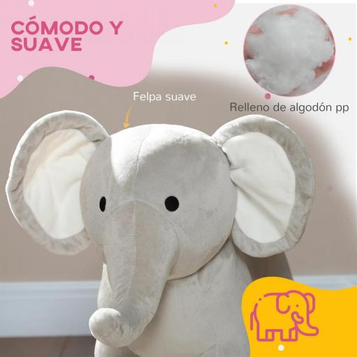 Caballo Balancín para Niños de 2-4 Años en Forma de Elefante con Sonido y Base de Madera Carga 40 kg 64,5x31x52 cm Gris [8]