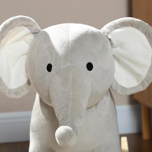 Caballo Balancín para Niños de 2-4 Años en Forma de Elefante con Sonido y Base de Madera Carga 40 kg 64,5x31x52 cm Gris [7]