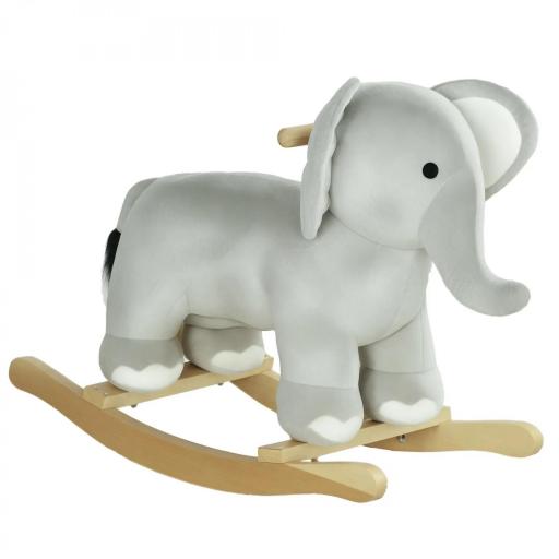Caballo Balancín para Niños de 2-4 Años en Forma de Elefante con Sonido y Base de Madera Carga 40 kg 64,5x31x52 cm Gris [9]