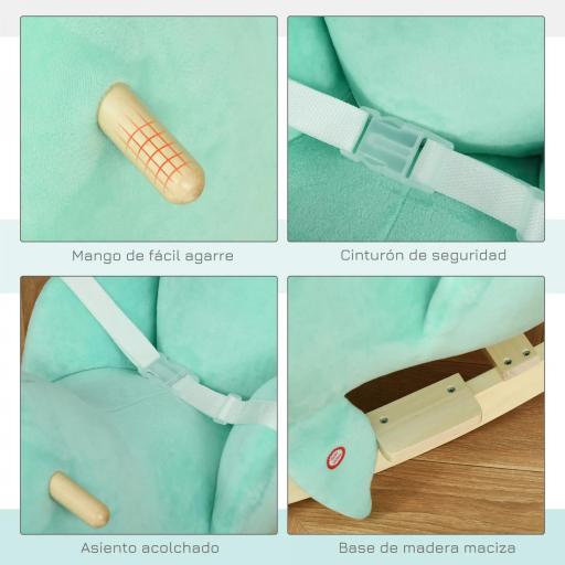 Caballito Balancín Forma Ballena para Niños de 18-36 Meses Mecedora de Felpa con Sonidos Cinturón de Seguridad y Reposapiés 60x33x50 cm Turquesa [5]