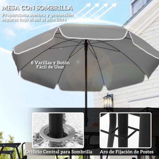 Conjunto de Muebles de Jardín de 6 Piezas con Mesa Redonda Sillas Plegables y Sombrilla para Patio y Terraza Crema [2]