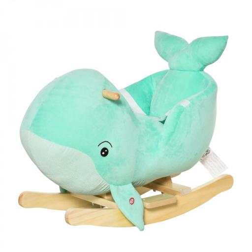 Caballito Balancín Forma Ballena para Niños de 18-36 Meses Mecedora de Felpa con Sonidos Cinturón de Seguridad y Reposapiés 60x33x50 cm Turquesa [2]