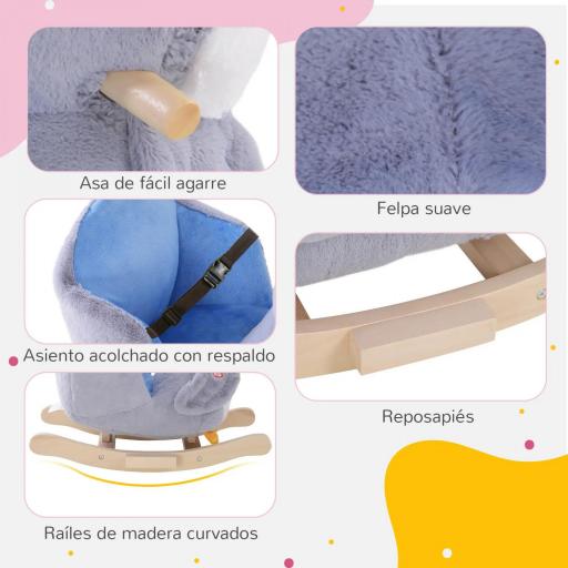 Caballito Balancín para Bebés +18 Meses Forma de Pingüino Caballo Balancín de Madera Músicas Infantiles 60x33x50 cm Gris [4]