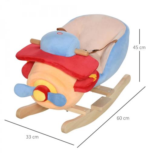 Caballo Balancín para Niños de +18 Meses Avión de Peluche con Música y Cinturón Seguridad Caballito Infantil 60x33x45 cm Multicolor [1]