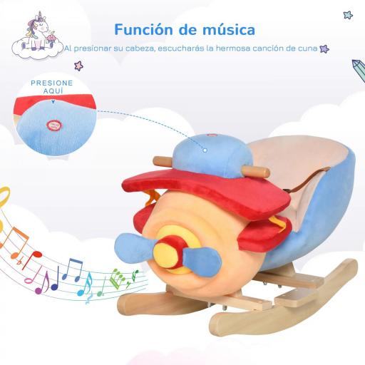 Caballo Balancín para Niños de +18 Meses Avión de Peluche con Música y Cinturón Seguridad Caballito Infantil 60x33x45 cm Multicolor [6]