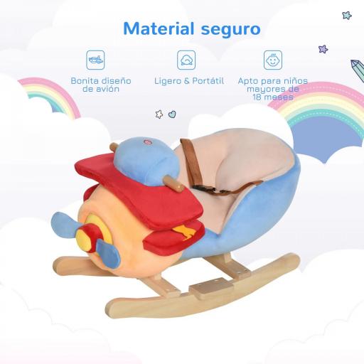Caballo Balancín para Niños de +18 Meses Avión de Peluche con Música y Cinturón Seguridad Caballito Infantil 60x33x45 cm Multicolor [2]