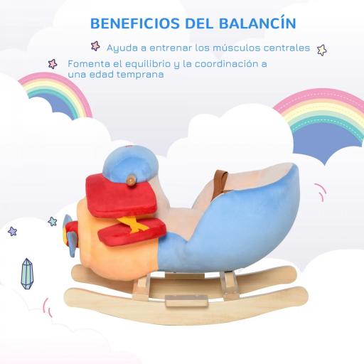 Caballo Balancín para Niños de +18 Meses Avión de Peluche con Música y Cinturón Seguridad Caballito Infantil 60x33x45 cm Multicolor [4]