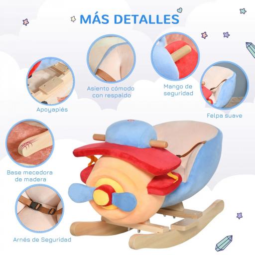 Caballo Balancín para Niños de +18 Meses Avión de Peluche con Música y Cinturón Seguridad Caballito Infantil 60x33x45 cm Multicolor [9]