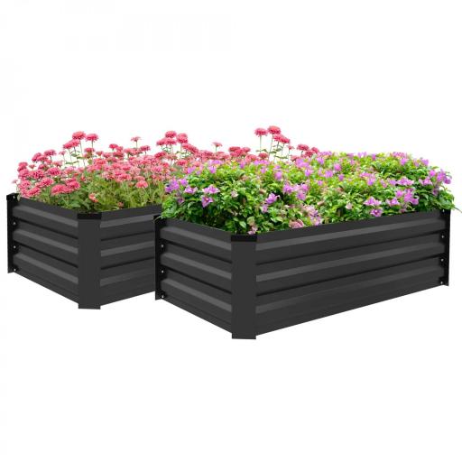Set de 2 Jardineras de Exterior de Acero Rectangulares para Cultivos Plantas Flores para Patio 100x60x30 cm Gris Oscuro [9]